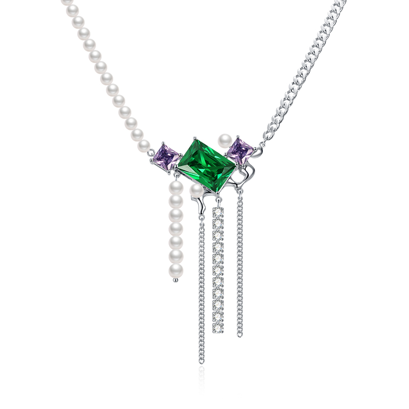 VIGG Luxury Green CZ Monet Necklace-Vigg Jewelry