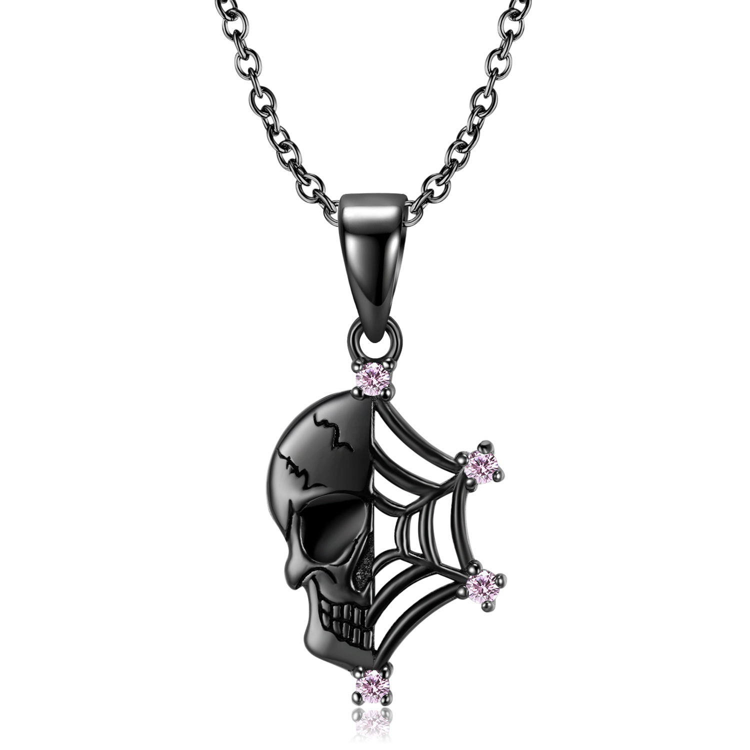 Halloween Spider Web Skull Necklace-Vigg Jewelry