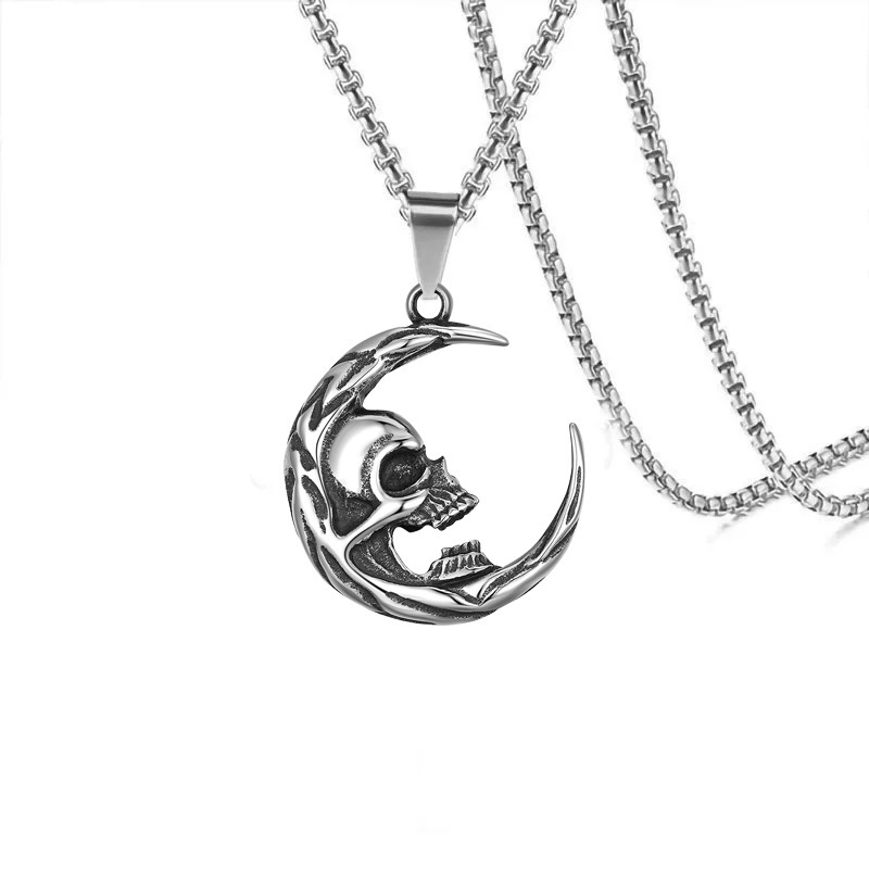 Vintage Skull Under The Moon Necklace-Vigg Jewelry