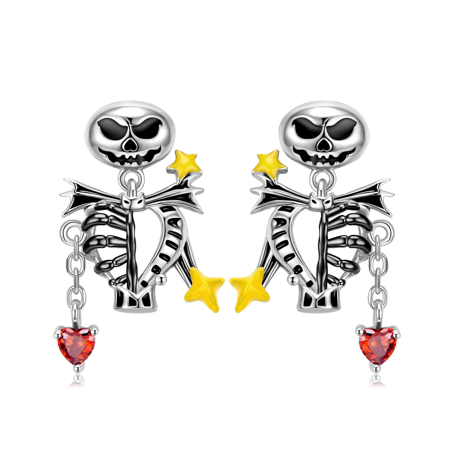 Halloween Skull Star Heart Earrings-Vigg Jewelry