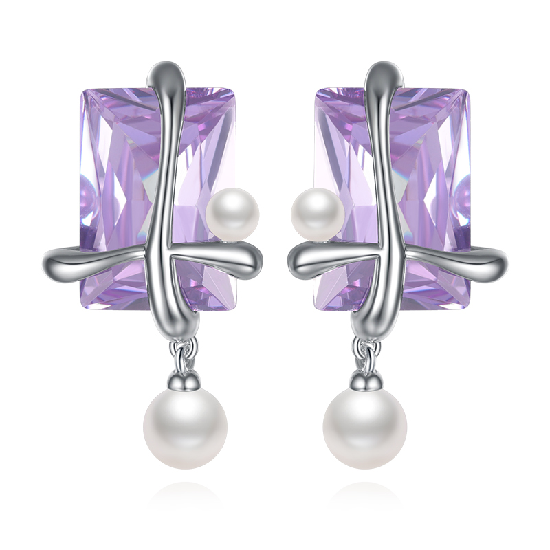 VIGG Amethyst Pearl Earrings-Vigg Jewelry