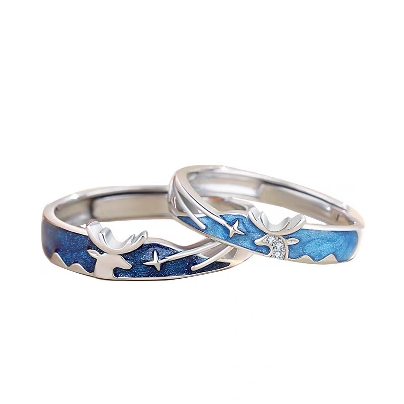"The Elk Under the Starry Sky" Couple Rings-Vigg Jewelry