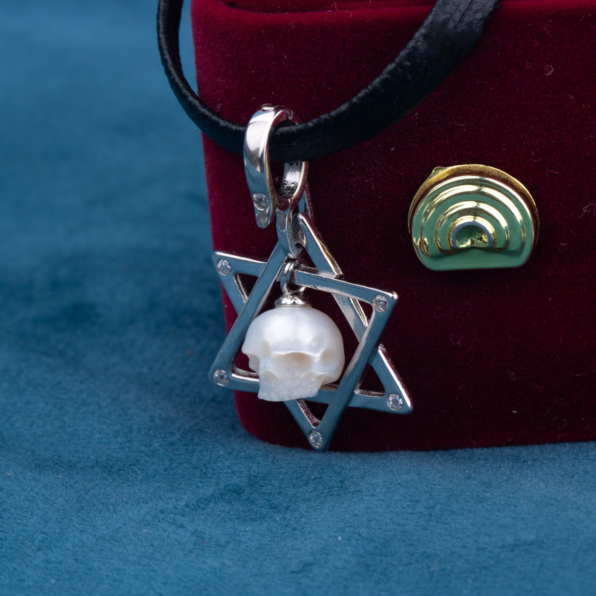 Vintage Hexagram Pearl Skull Necklace-Vigg Jewelry