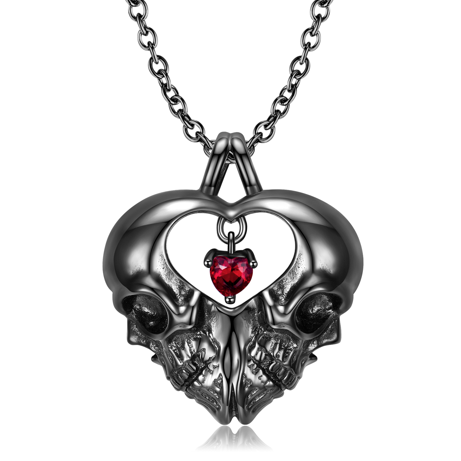 Halloween Double-sided Skull Heart Necklace-Vigg Jewelry