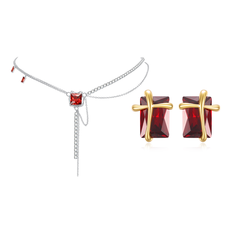 VIGG Fashion Red Cubic Zirconia Jewelry Set-Vigg Jewelry
