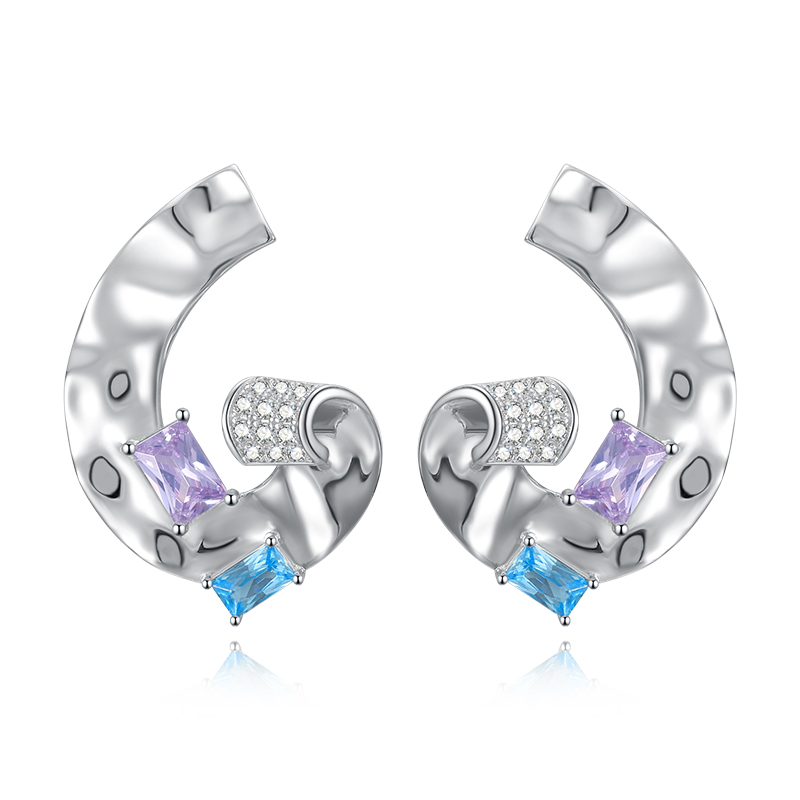 VIGG 925 Sterling Silver Swirl Jewel Earrings-Vigg Jewelry