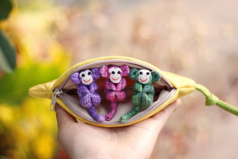 Monkey plush - 3 Monkeys in banana purse【BUY 2 FREE SHIPPING】