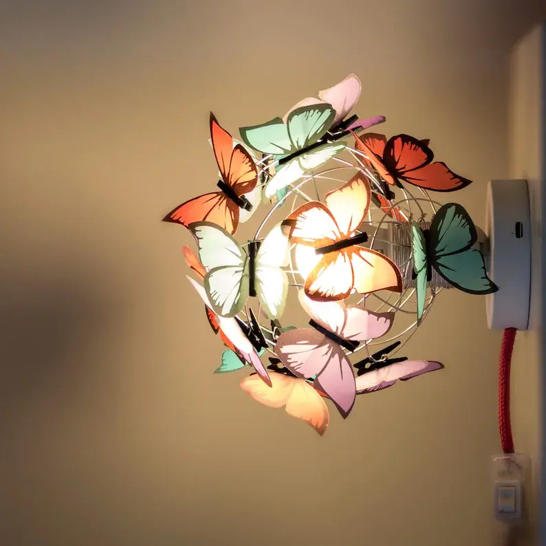 Whimsical Colorful Romantic Lamp With Rainbow 🦋Butterflies And 💐Flower