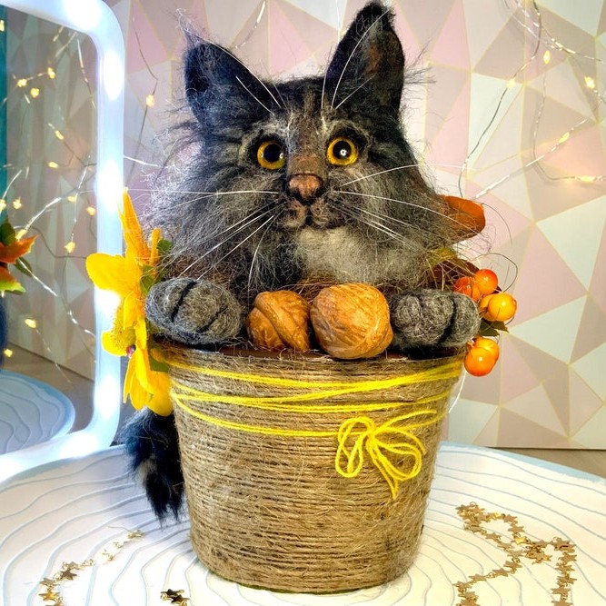 😻Decorative autumn flowerpot with felted cat【BUY 2 FREE SHIPPING】
