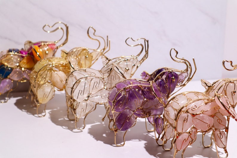 Hand Wired Crystal Lucky Elephant Home Office Decor