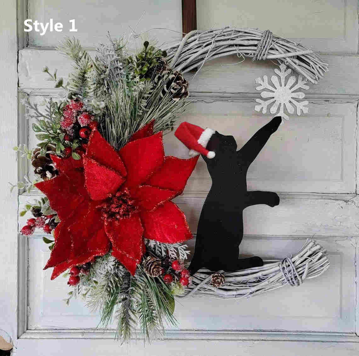 Black Cat Christmas Moon Winter Wreath