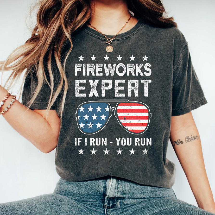 Fireworks Expert If I Run You Run American Flag Sunglasses shirt