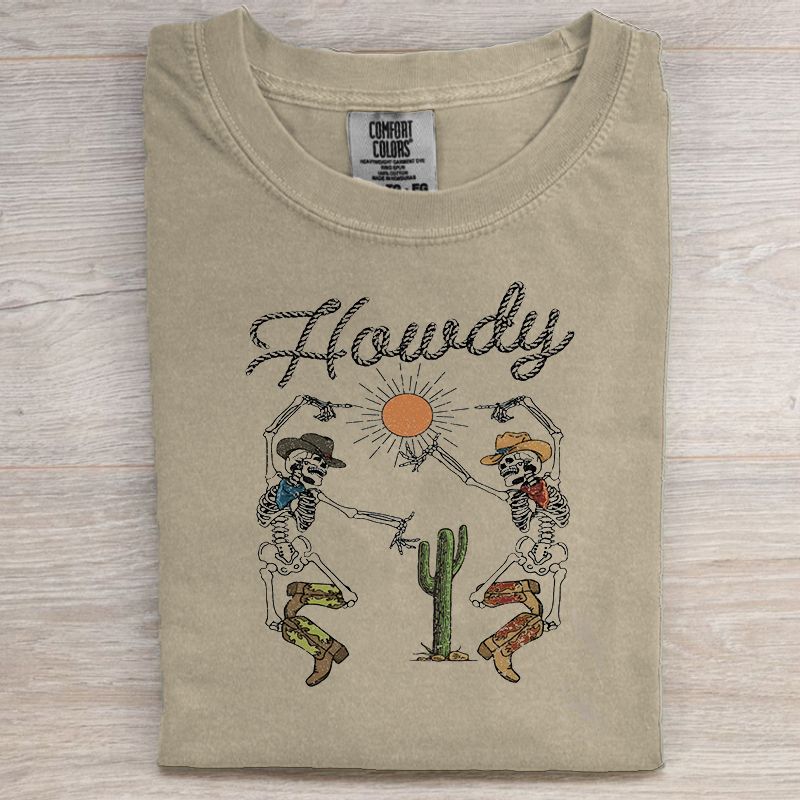 Retro Cowboy Skeleton Dancing Howdy Western Country T-Shirt