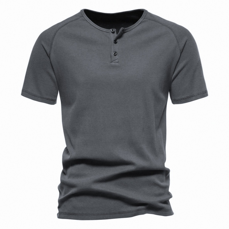 Men's Solid Color Henry Collar T-shirt