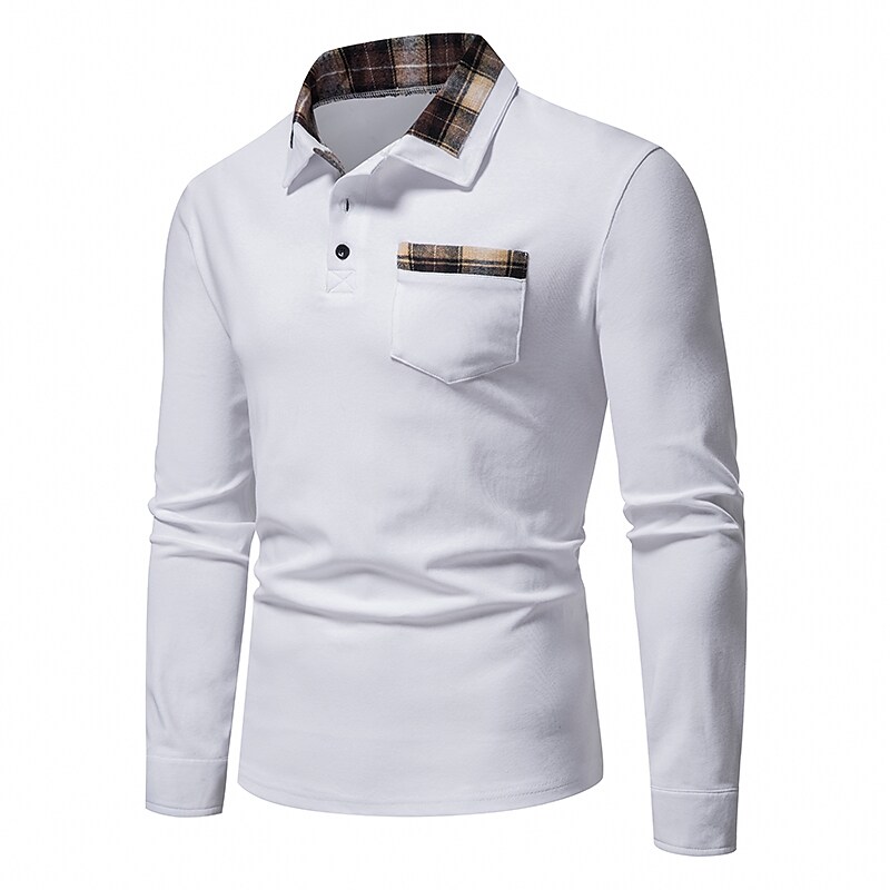 Men's Golf Shirt non-printing Color Block Button Down Collar