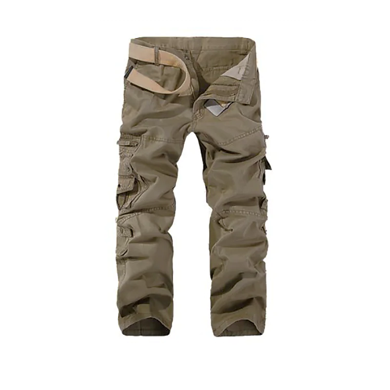 Men's Classic Solid Color Straight Zipper And Button Cargo Pants With Multi Pockets (Belt Not Included)