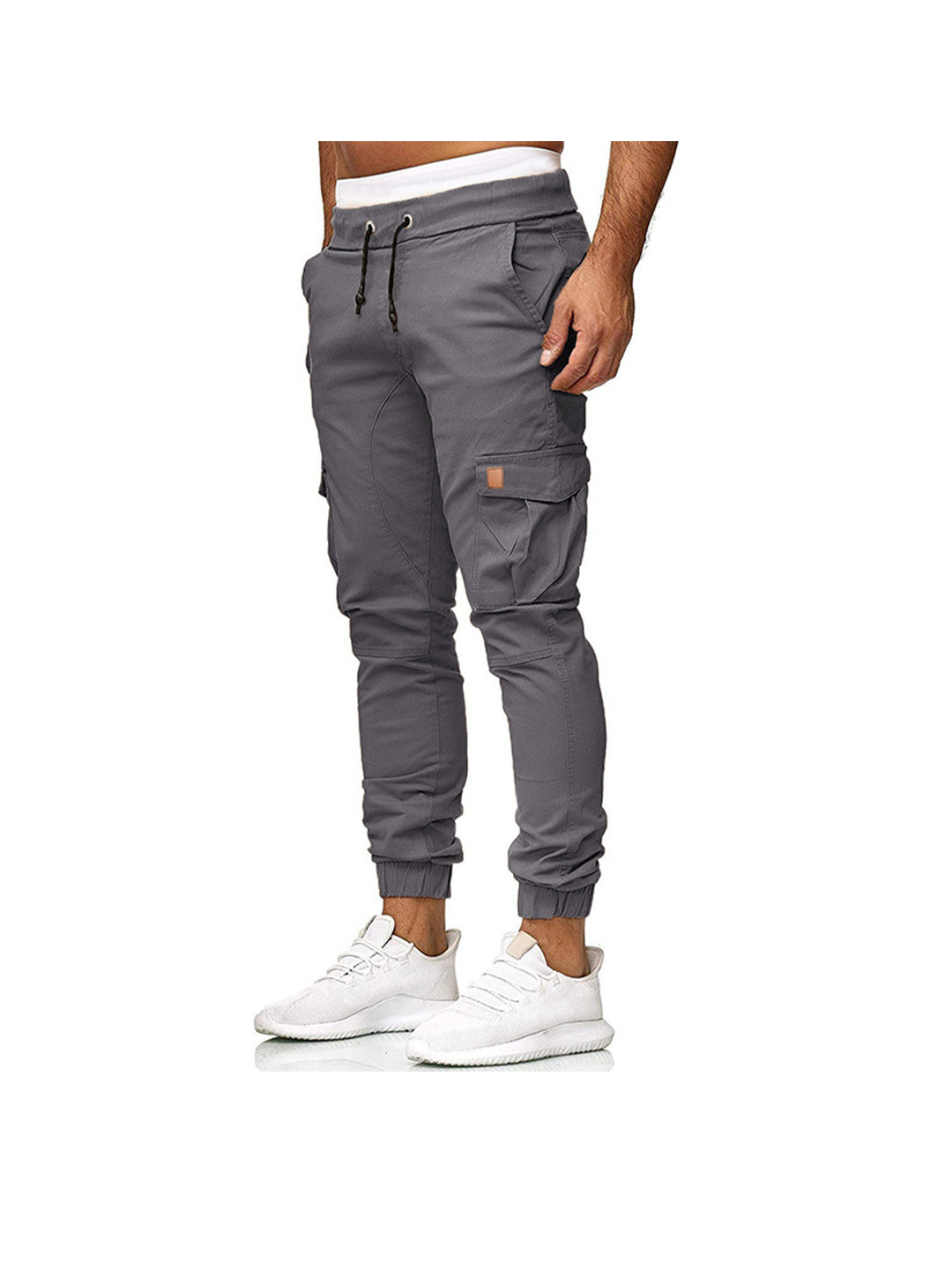 Men's Drawstring Waist Patch Pockets Detail Cargo Pants