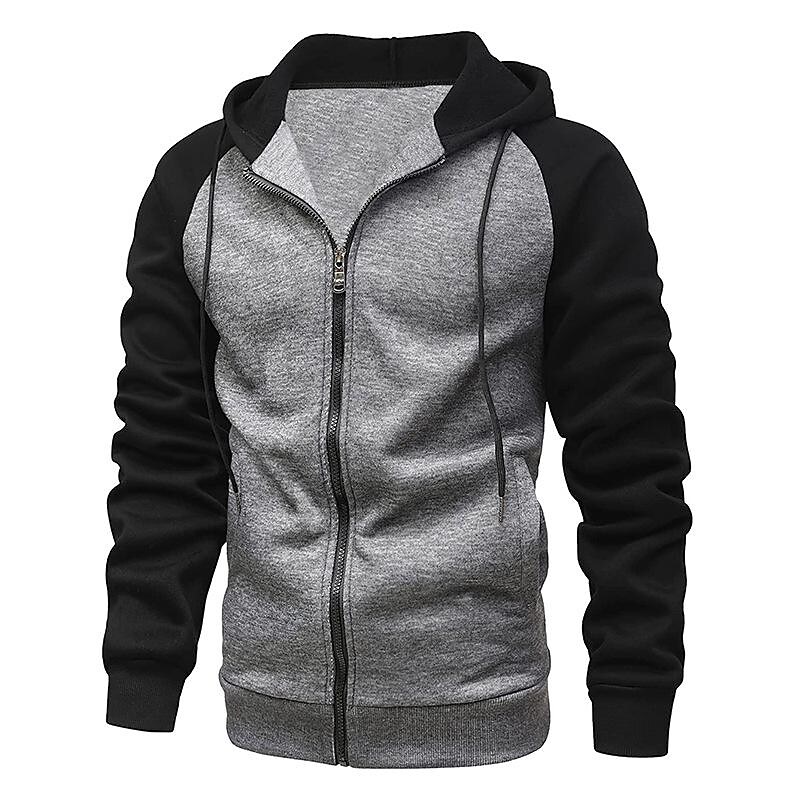 Men's Contrast Color Zip-up Hooded Fleece Cardigan Sweatshirt
