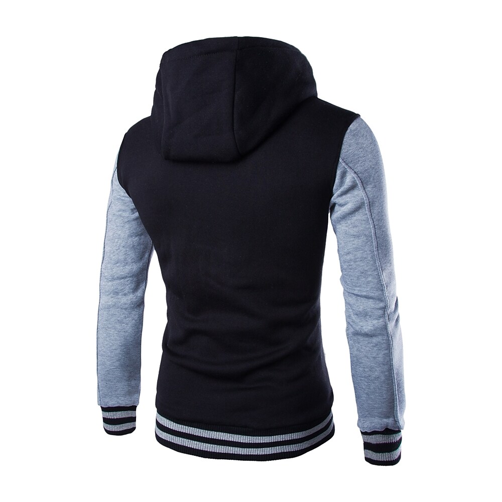 Men's Color Block Button Up Drawstring Hoodie