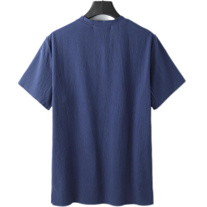 Men's Henley Cotton And Linen Short Sleeve Shirt