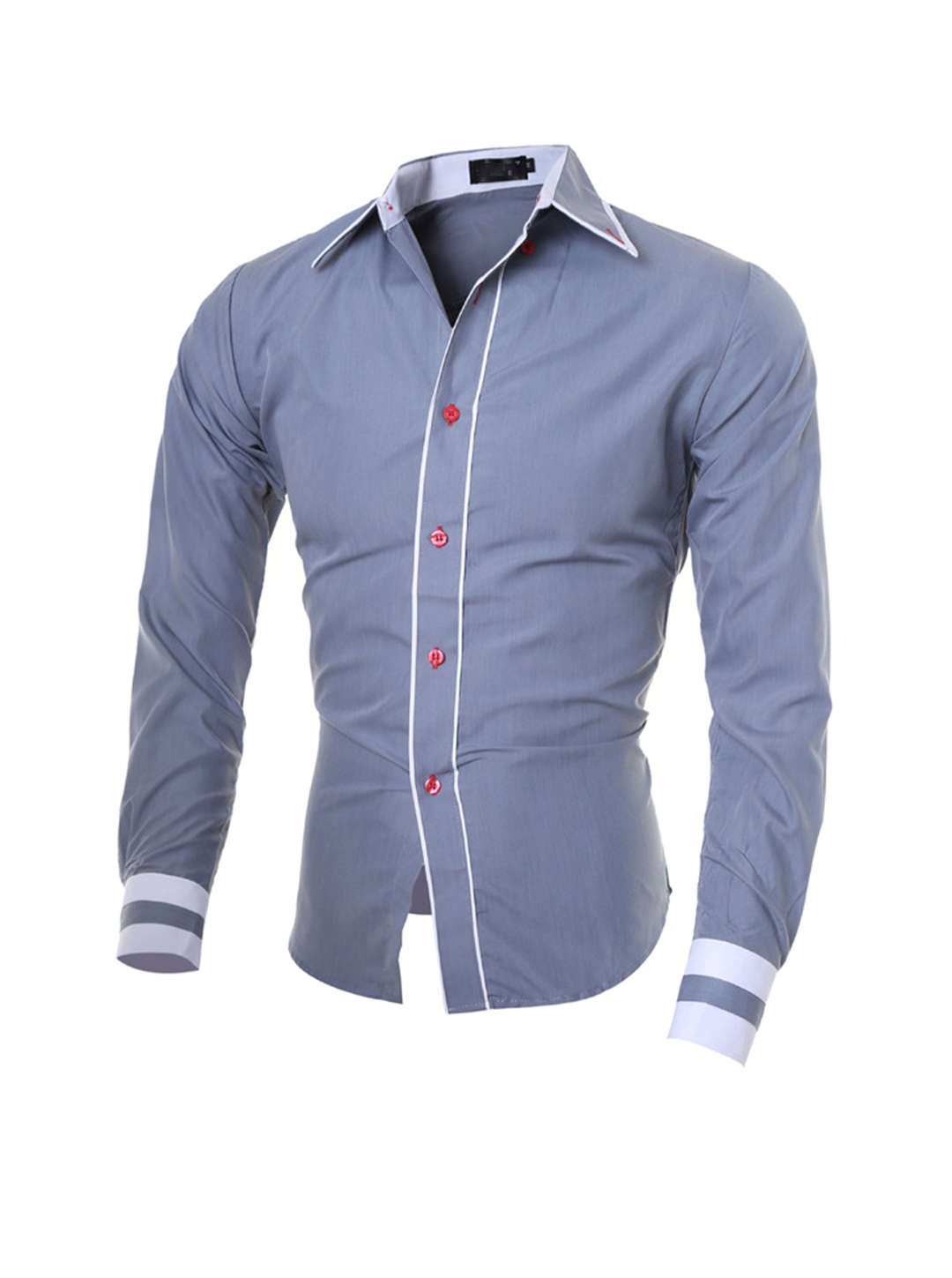 Men's Contrasting Solid Color Classic Long Sleeve Shirt