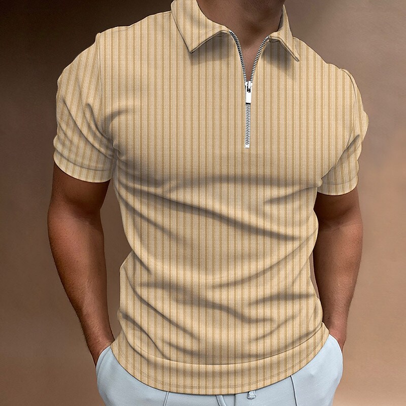 Men's Striped Solid Color Turndown Going out Zipper Polo T Shirt
