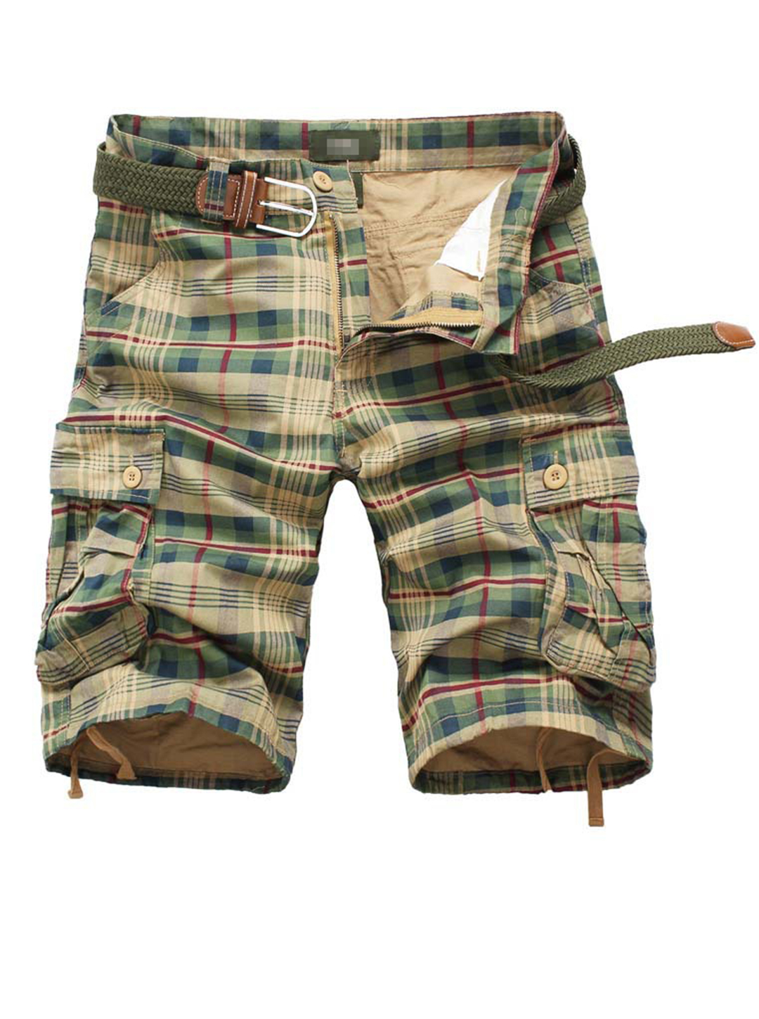 Slowik Side Flap Pocket Check Cargo Shorts (NO BELT INCLUDE)