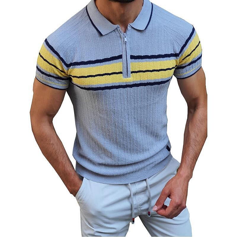 Men's Golf Shirt Striped Graphic Turndown Casual Daily Zipper
