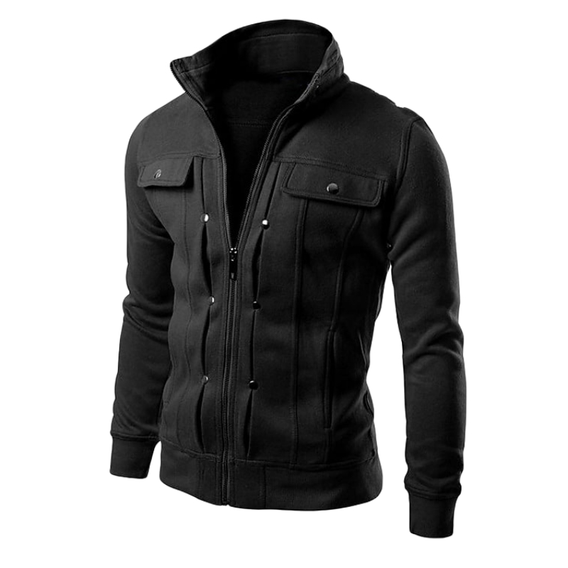 Men's Solid Color Stand Collar Long Sleeve Causal Slim Zipper Jacket