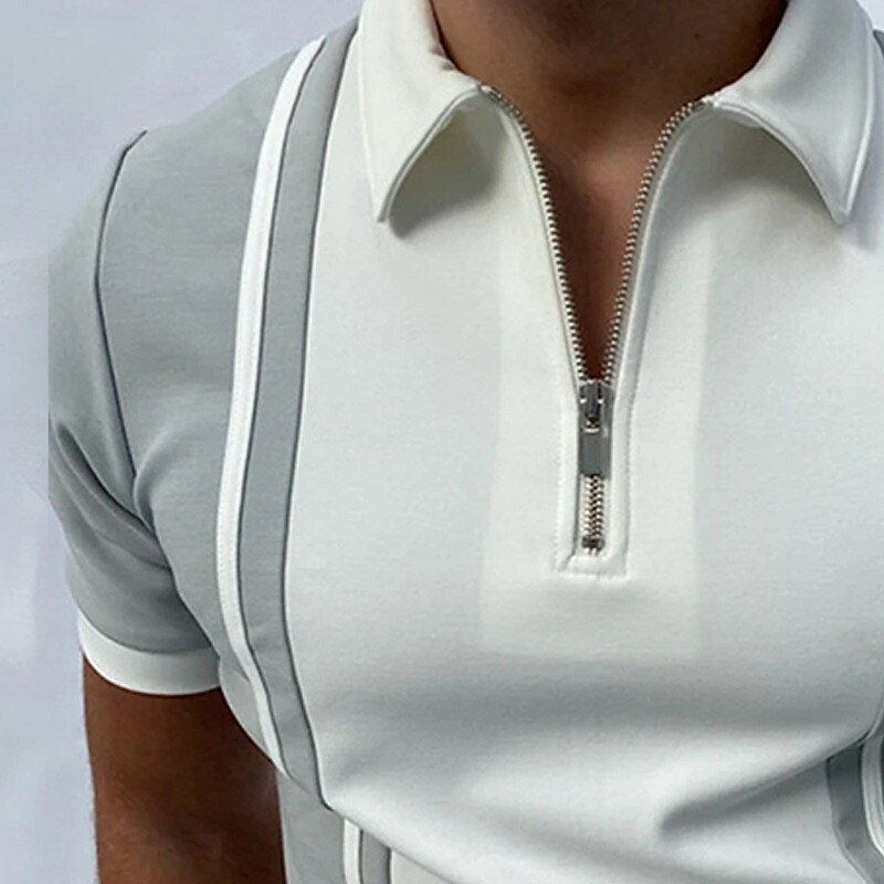 Men's Golf Shirt Striped Turndown Casual Daily Zipper Print