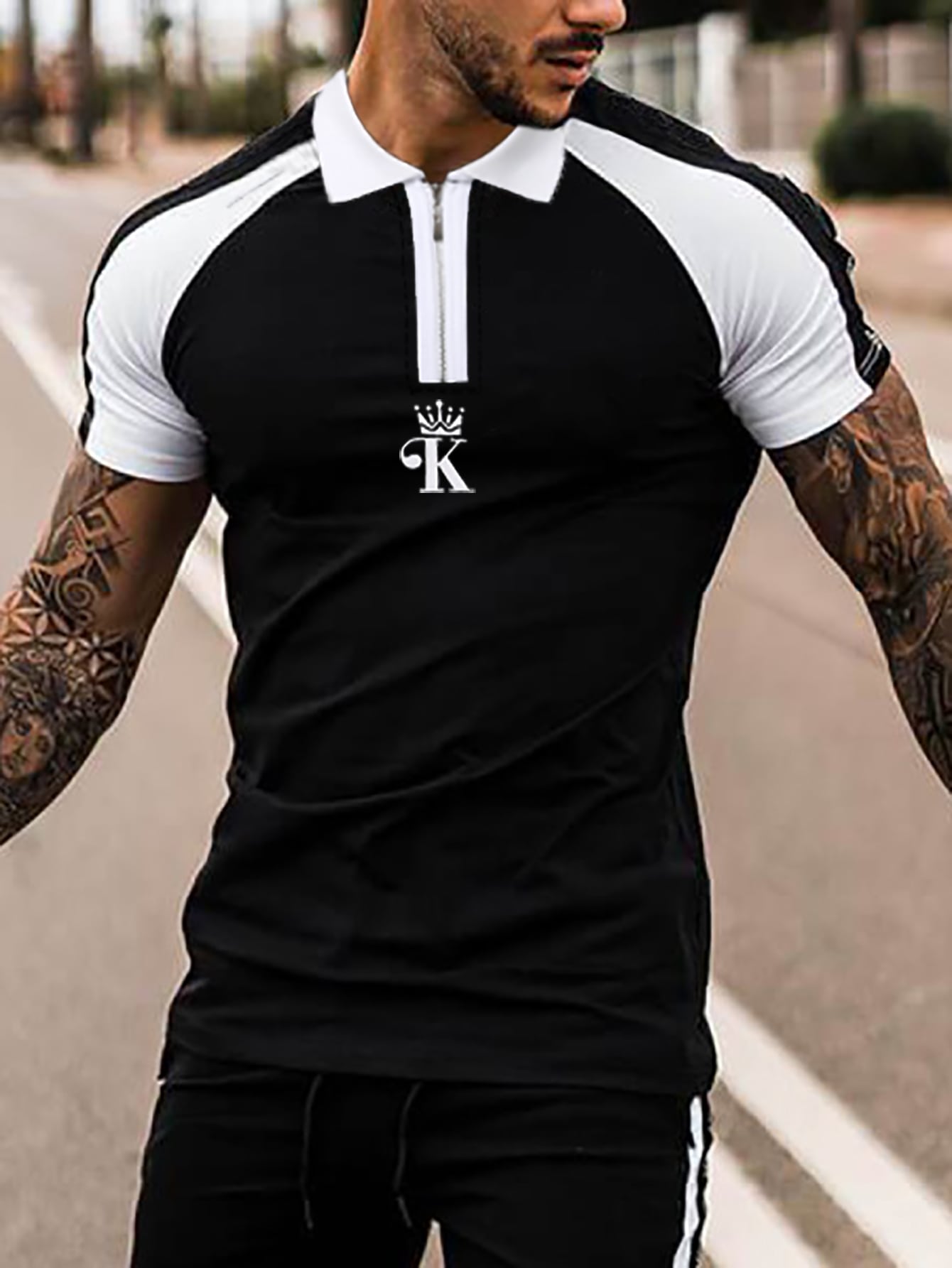 Men Letter Graphic & Colorblock Polo Shirt