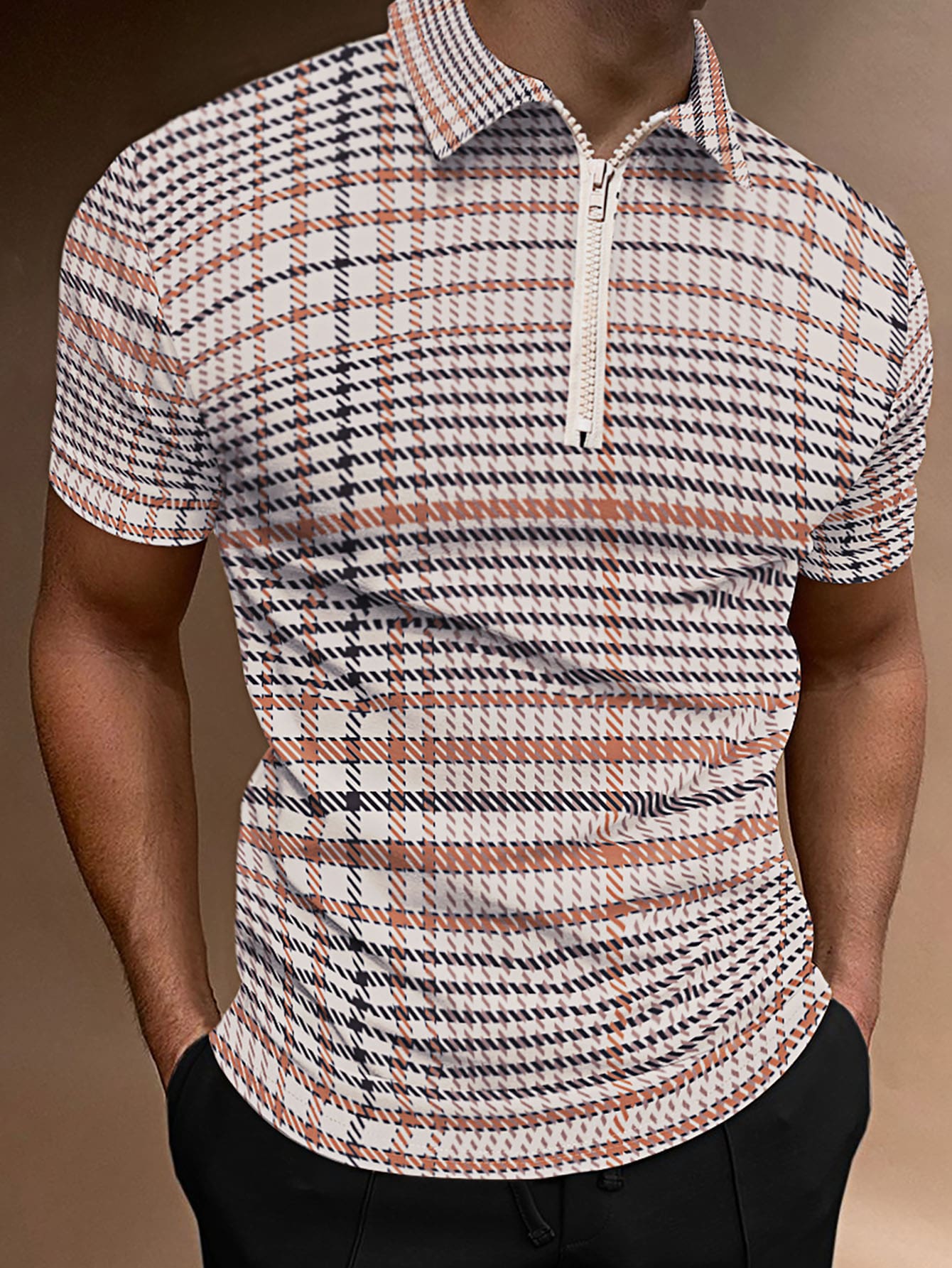 Men Plaid Print Polo Shirt