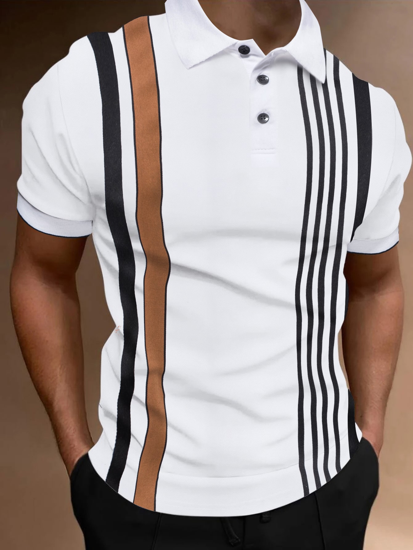 Men Striped Print Polo Shirt
