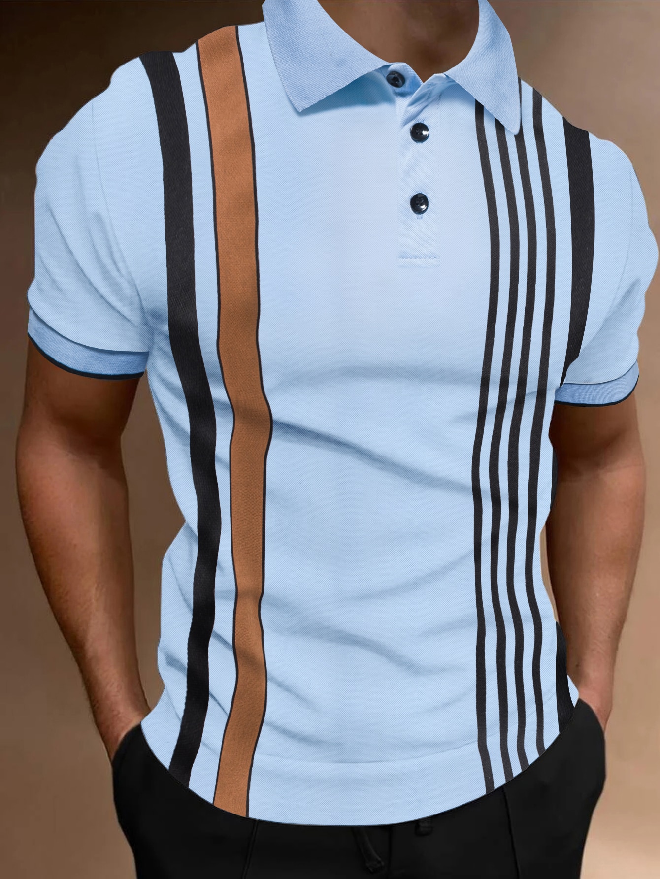 Men Striped Print Polo Shirt