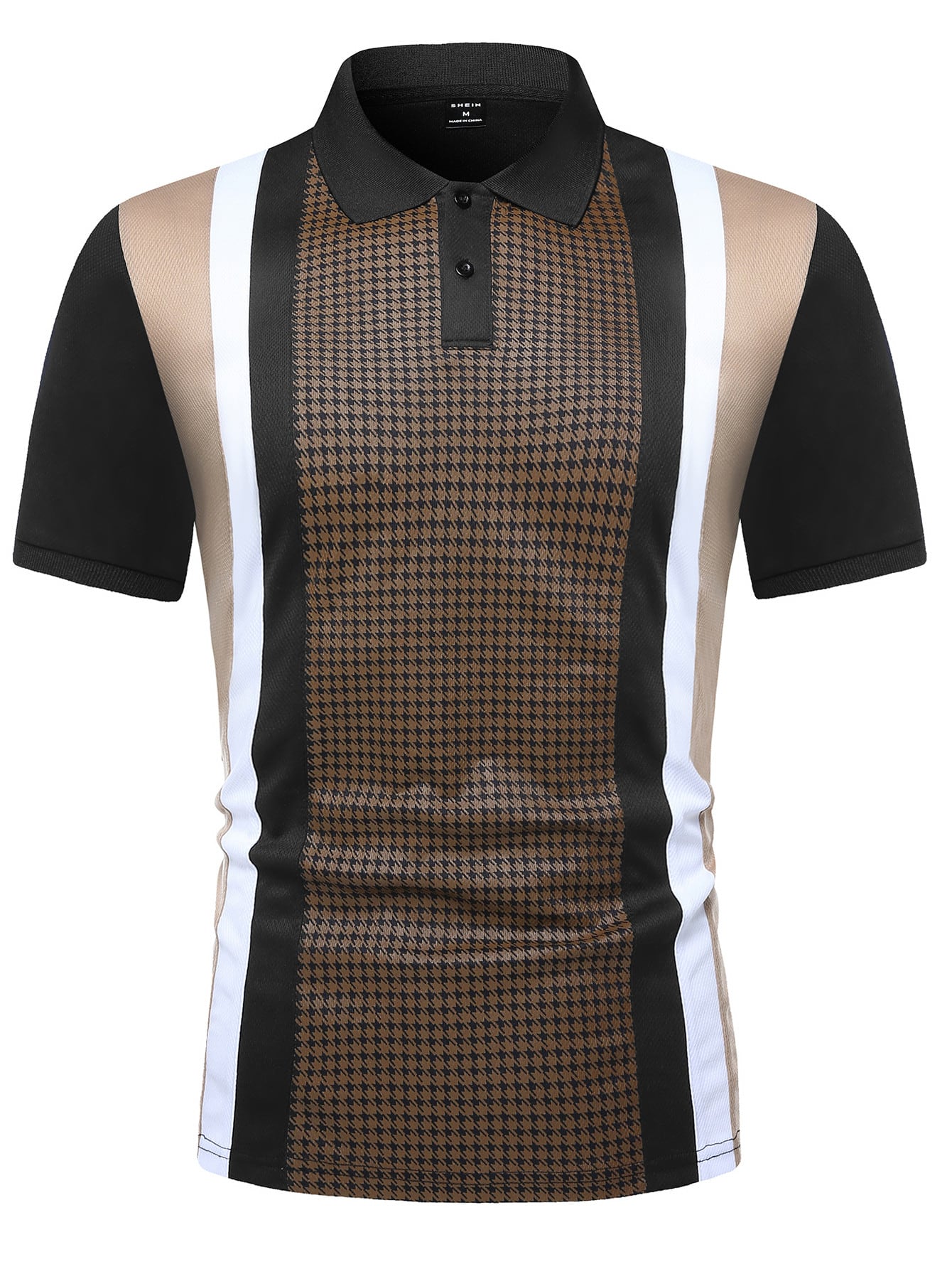 Men Color Block Houndstooth Print Polo Shirt