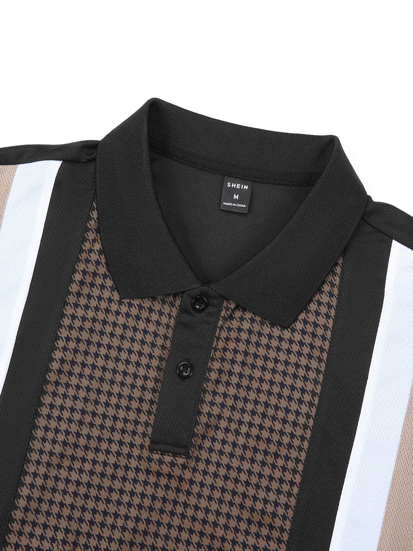 Men Color Block Houndstooth Print Polo Shirt
