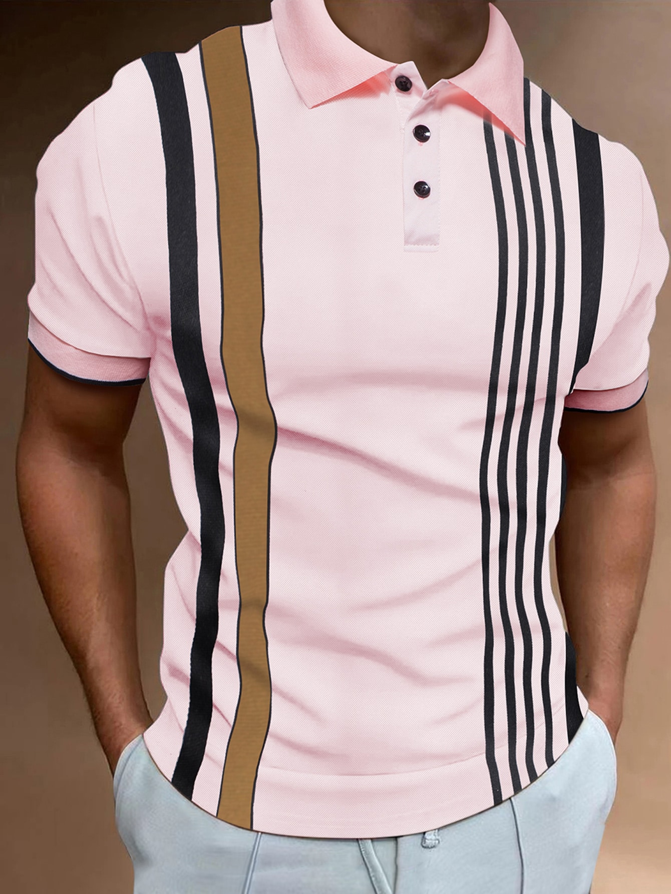 Men Striped Print Polo Shirt
