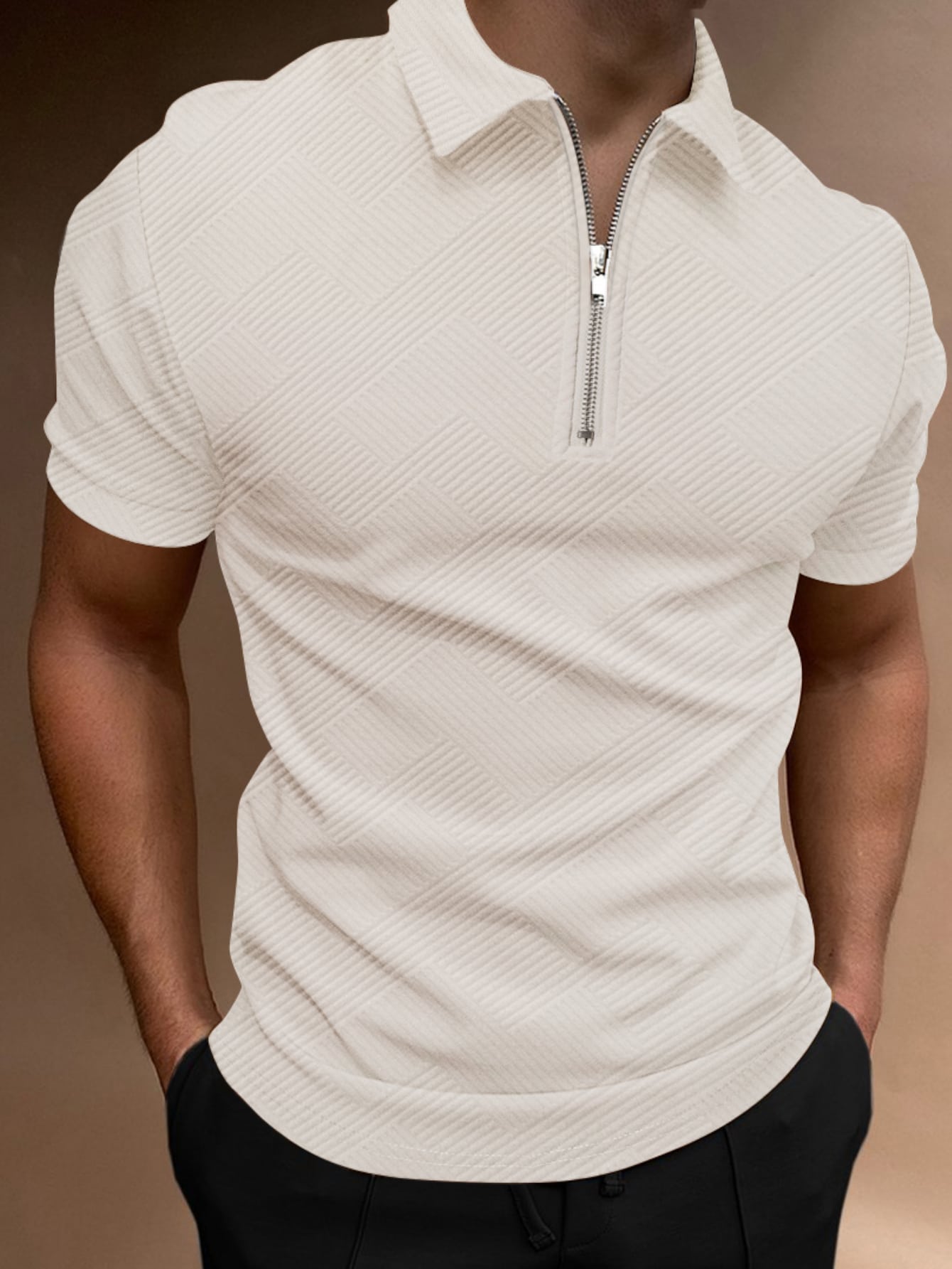 Men Quarter Zipper Polo Shirt