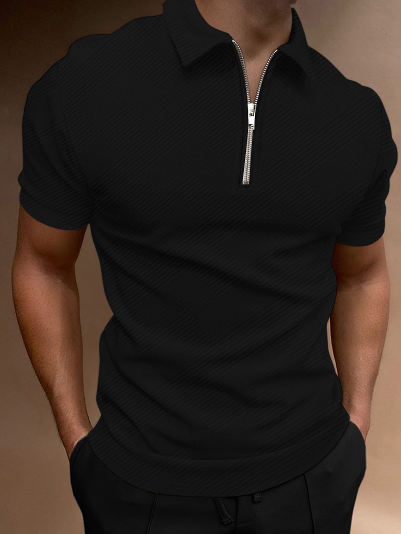 Men Quarter Zipper Polo Shirt