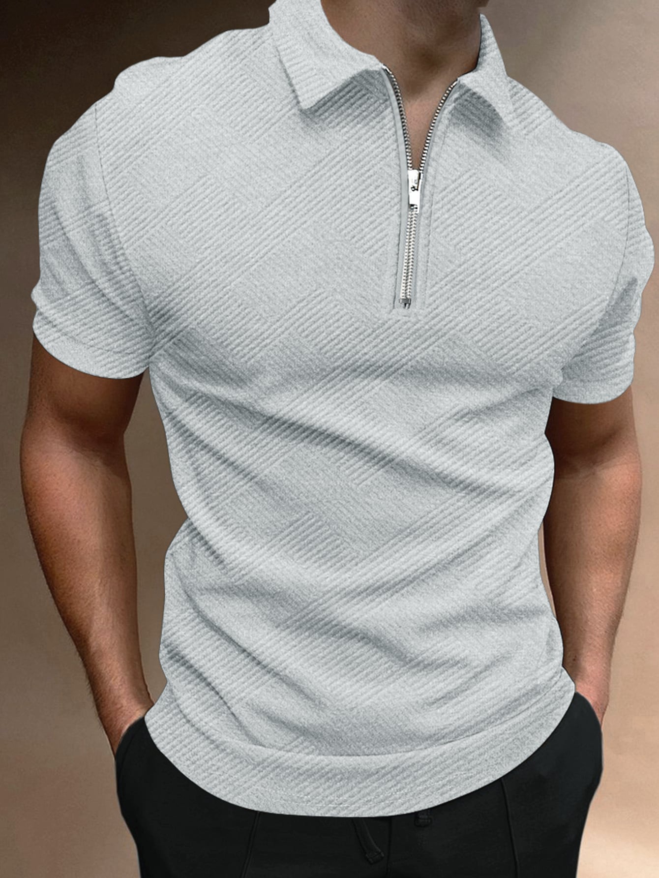 Men Quarter Zipper Polo Shirt