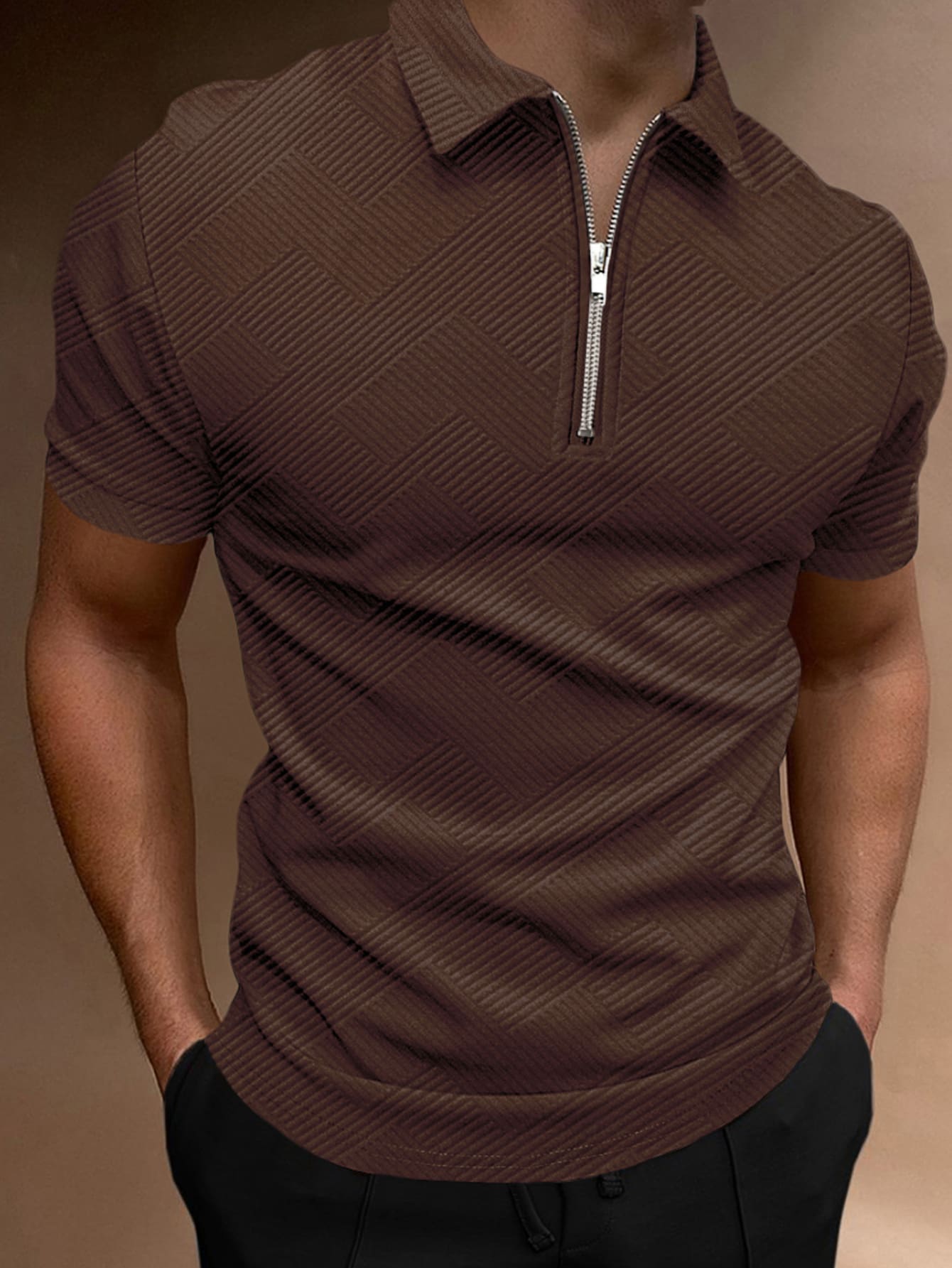 Men Quarter Zipper Polo Shirt