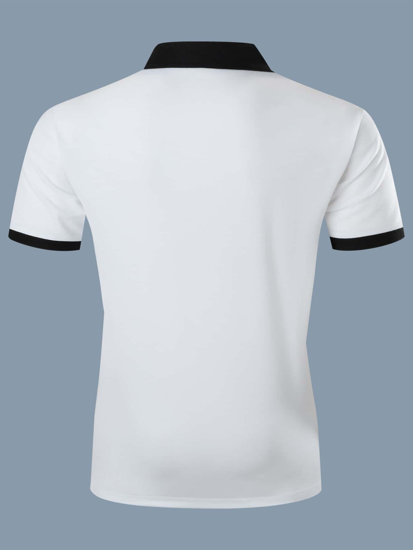 Men Letter Graphic Contrast Collar Quarter Zip Polo Shirt