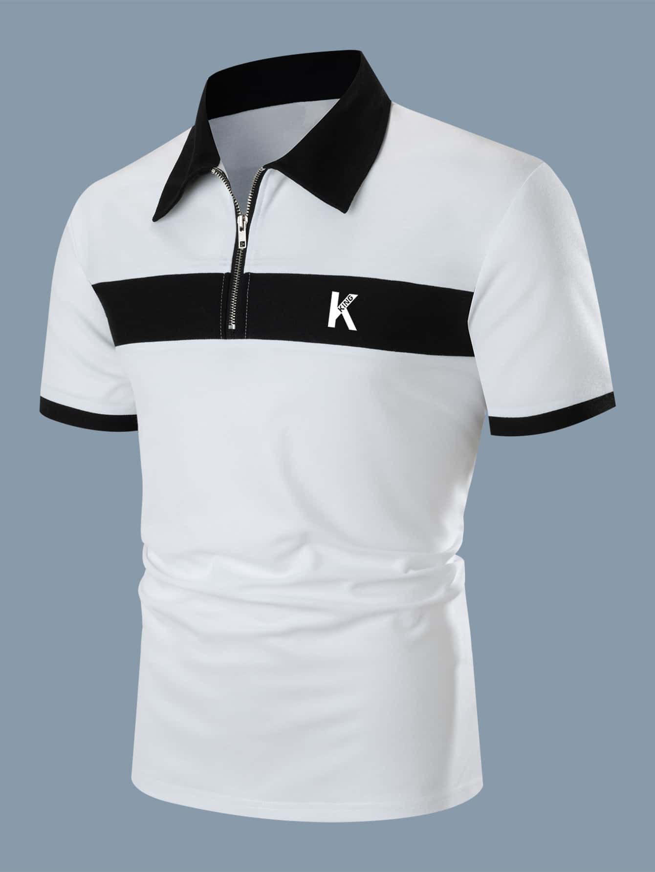 Men Letter Graphic Contrast Collar Quarter Zip Polo Shirt