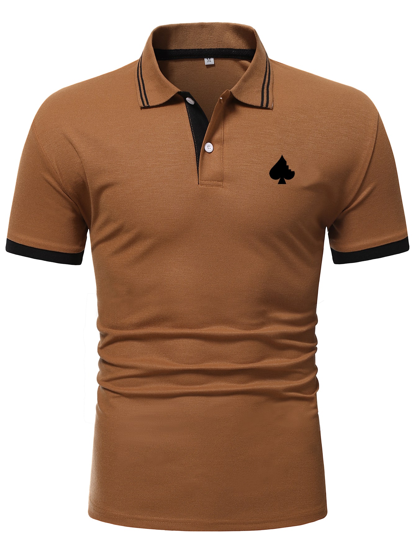 Men Playing Card Print Striped Trim Polo Shirt