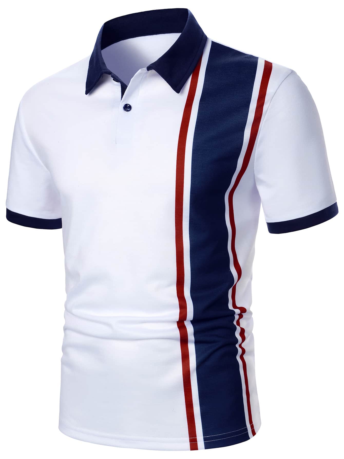 Men Striped Print Polo Shirt
