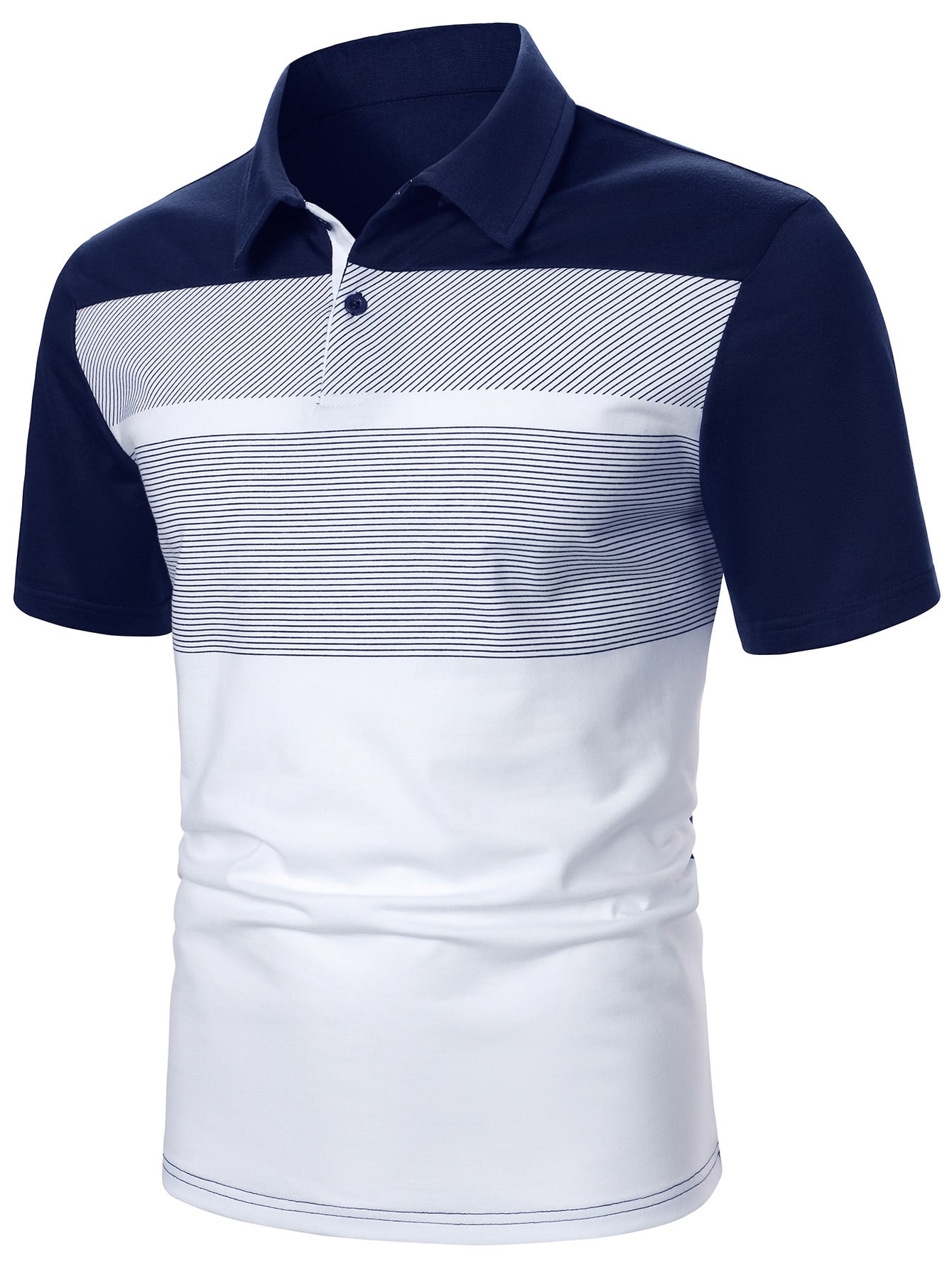 Men Striped Print Colorblock Polo Shirt