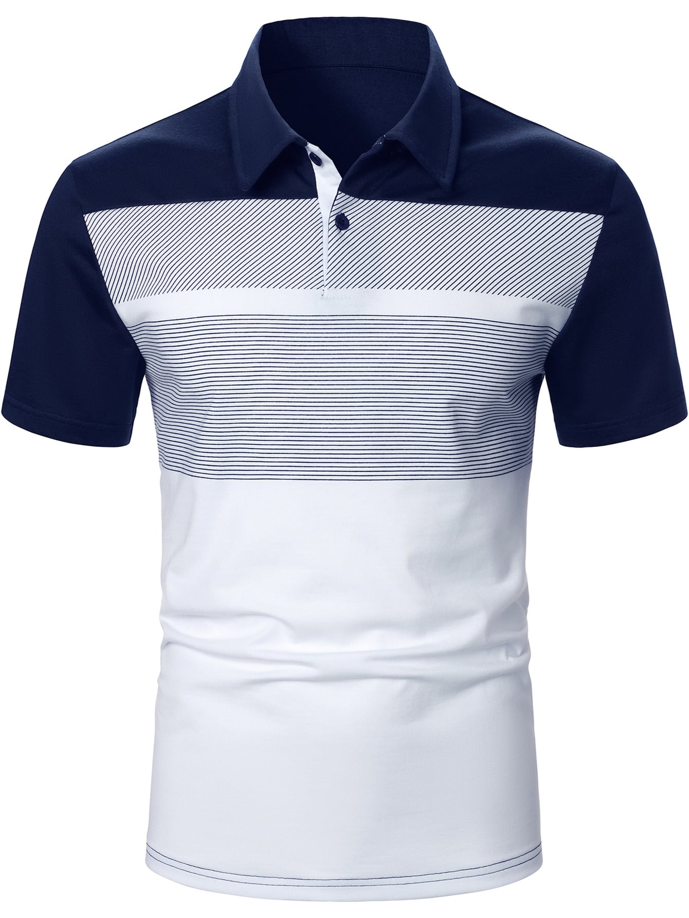 Men Striped Print Colorblock Polo Shirt