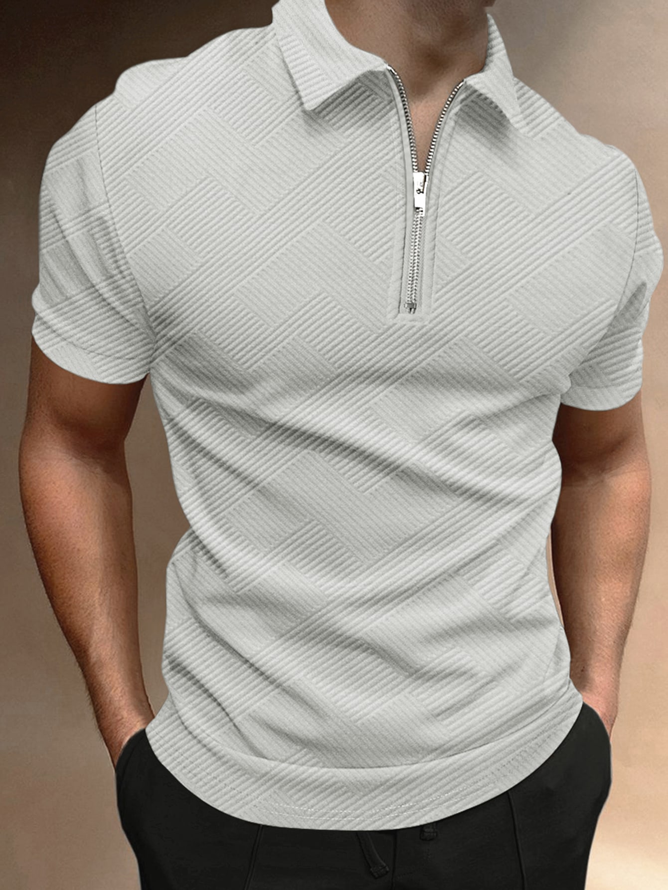 Men Quarter Zipper Polo Shirt