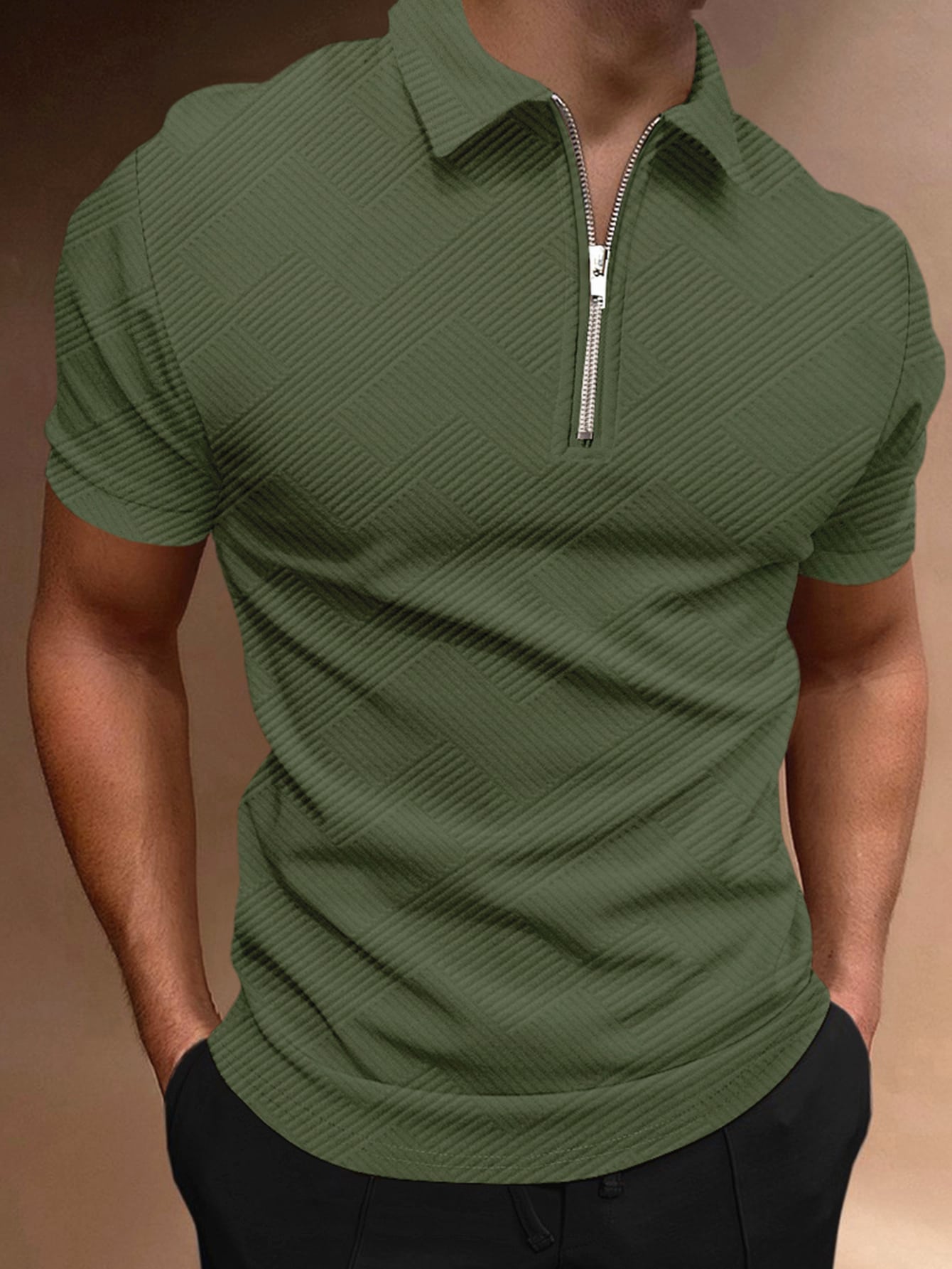 Men Quarter Zipper Polo Shirt