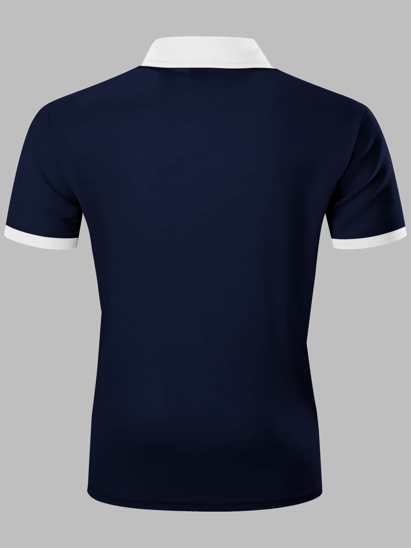 Men Letter Graphic Contrast Collar Quarter Zip Polo Shirt